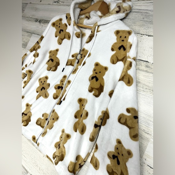 FIRE & FLEUR Teddy Bear Print Zip Up Sweatshirt Jacket Hoodie Jrs 2XL fits XL - Picture 6 of 6